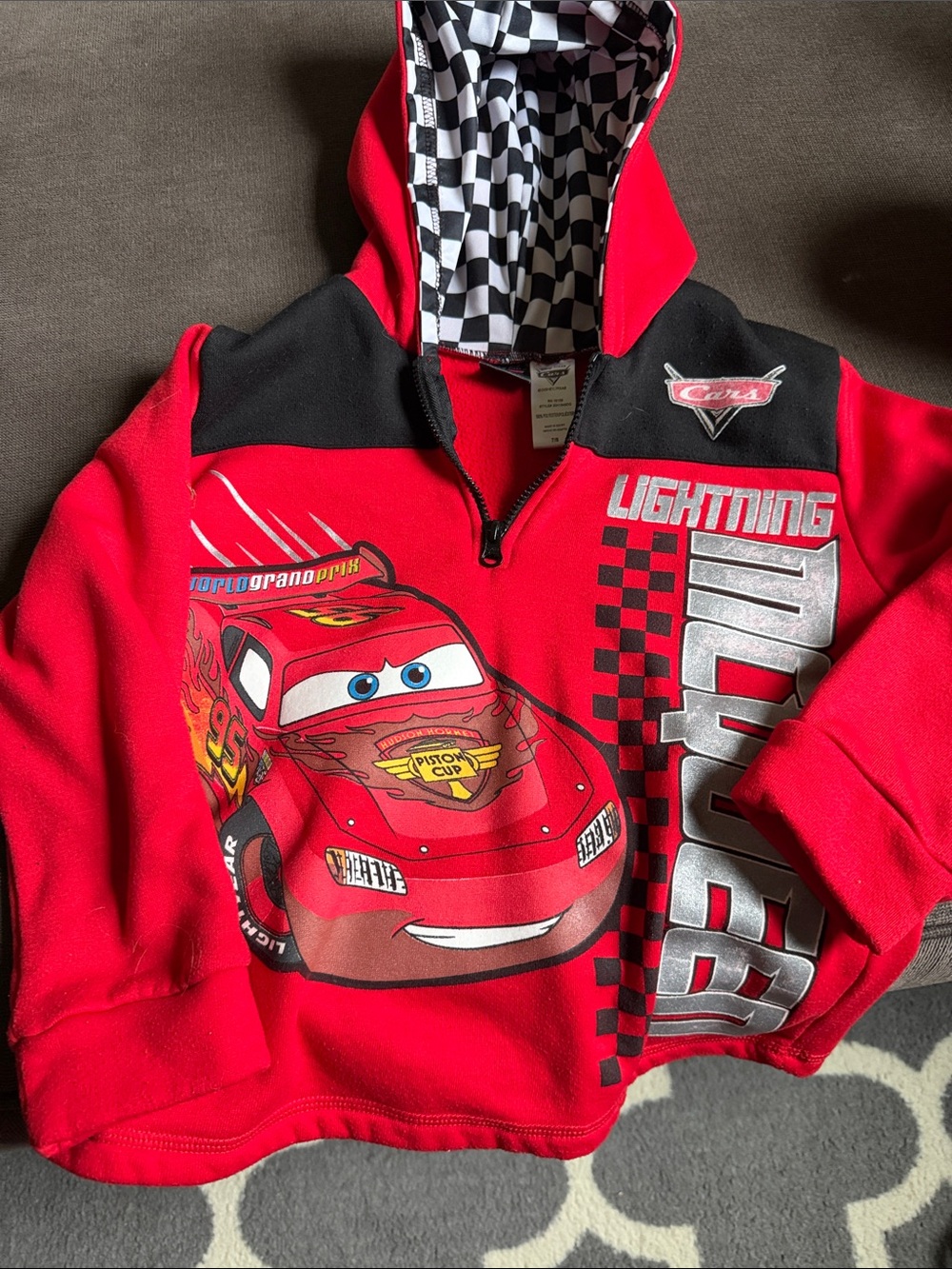 Disney Red Lightning McQueen Pullover Hoodie with Checkered Hood